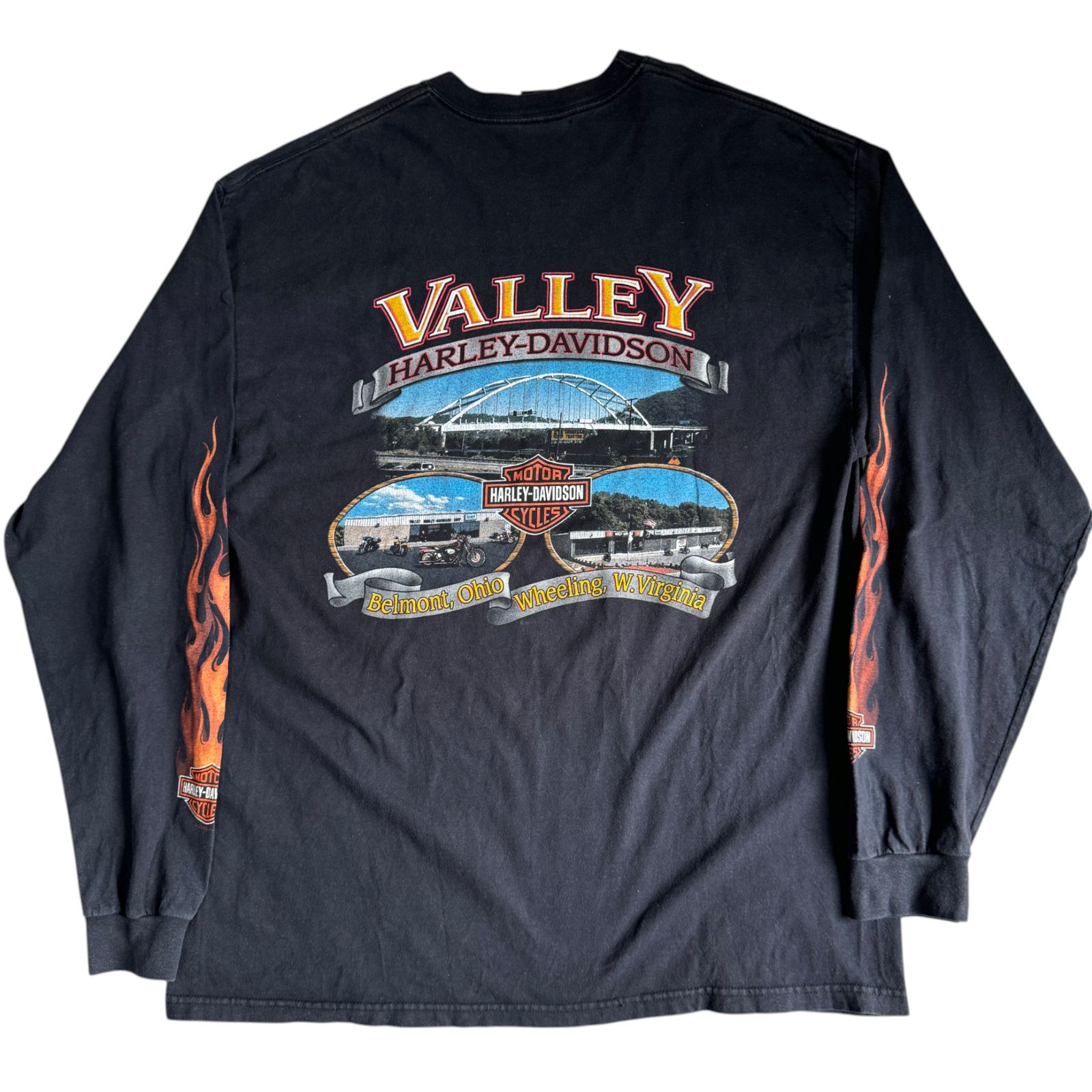 00s Harley-Davidson 袖プリント フレイムス ロンT 00s ハーレーダビッドソン 長袖 Tシャツ 袖プリント ファイヤー