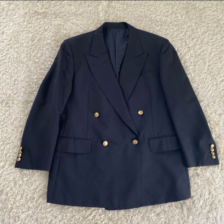 ★極美品★ Burberry 紺ブレ 金ボタン ホースロゴ テーラード ダブル 極美品！BURBERRY 紺ブレ ダブル 金ボタン ホースロゴ モヘヤ - メルカリ