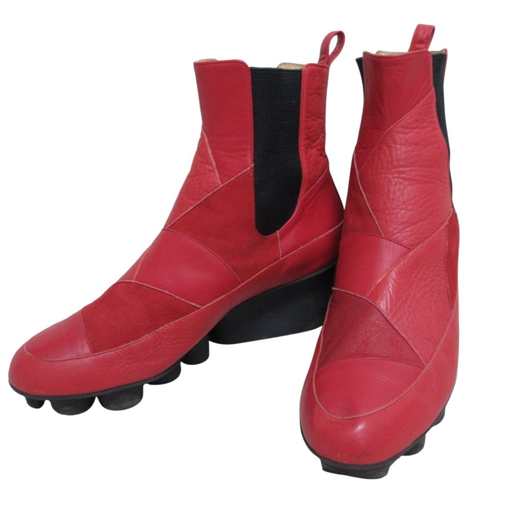 PLEATS PLEASE ISSEY MIYAKE プリーツプリーズ イッセイミヤケ レザー ウェッジソール サイドゴアブーツ 25.0cm レッド レディース 古着