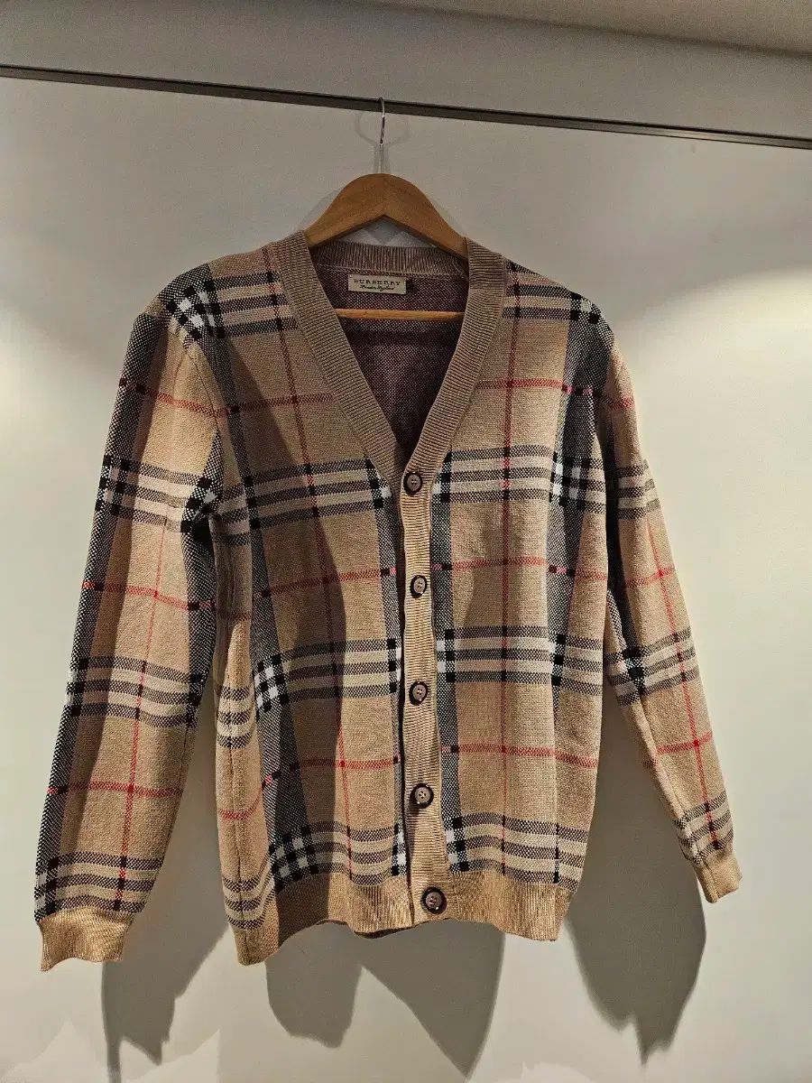希少モデル　BURBERRY 近年タグ　ウール100%カーディガン　ラムレザー 希少 Burberrys チェック柄 カーディガン 長袖 M ヴィンテージ