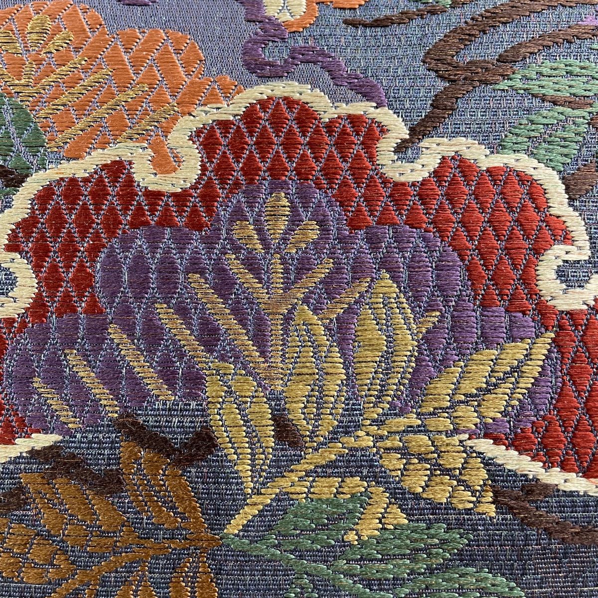袋帯 美品 名品 花井幸子 落款 雪輪 松 金糸 箔 青灰色 六通