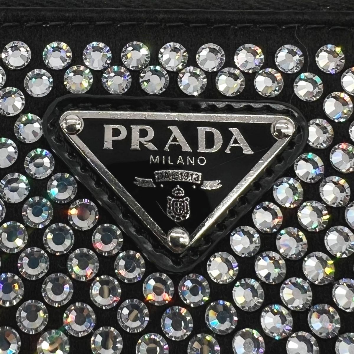 中古】 PRADA プラダ トライアングル ビジュー チェーンポーチ