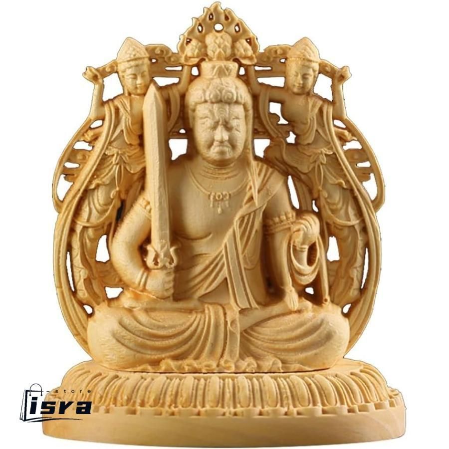 SirHarry　仏像　木彫　立ち不動明王像　厄除け 仏像 不動明王 騎馬像 木製彫刻 木彫り仏像 厄除開運・病魔退散