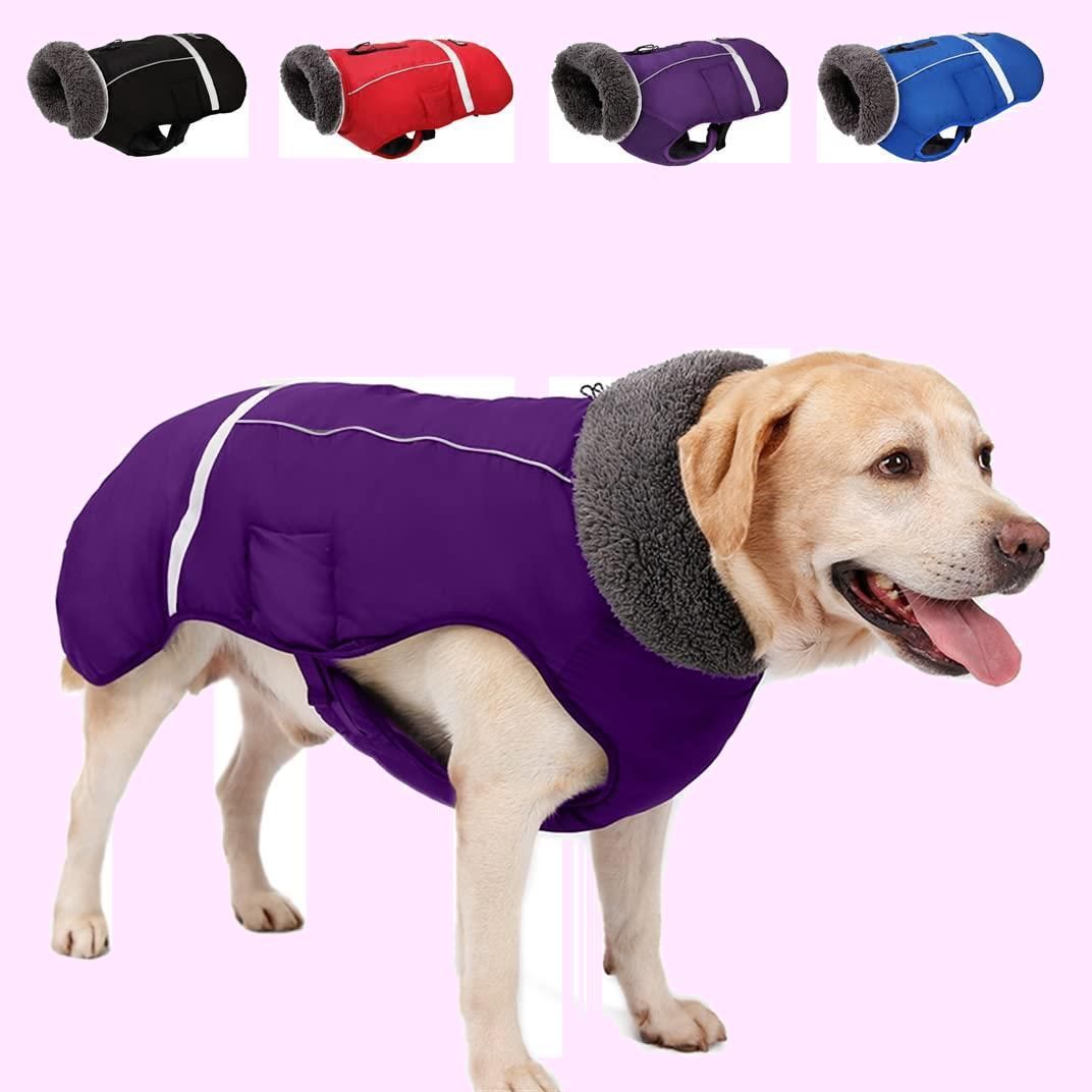Size:XL_Color:パープル アップグレード 犬服 ジャケット ペット 秋冬綿服 小型犬 中型犬 大型犬 向け かわいい ジッパー穴付き 袖なし 着脱簡単 コート ジャケット 加絨犬洋服 パーカー 寒さ対