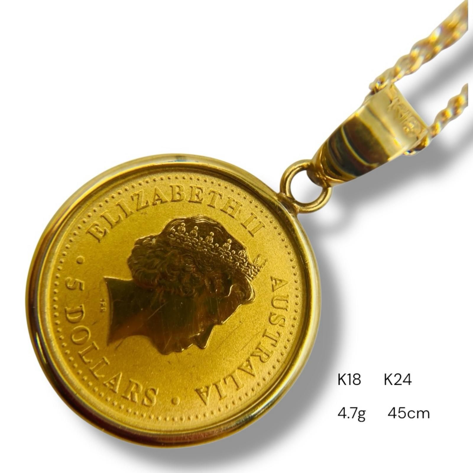 K18 K24 ネックレス 4.7ｇ 45cm 750 999.9 金 ペンダントトップ