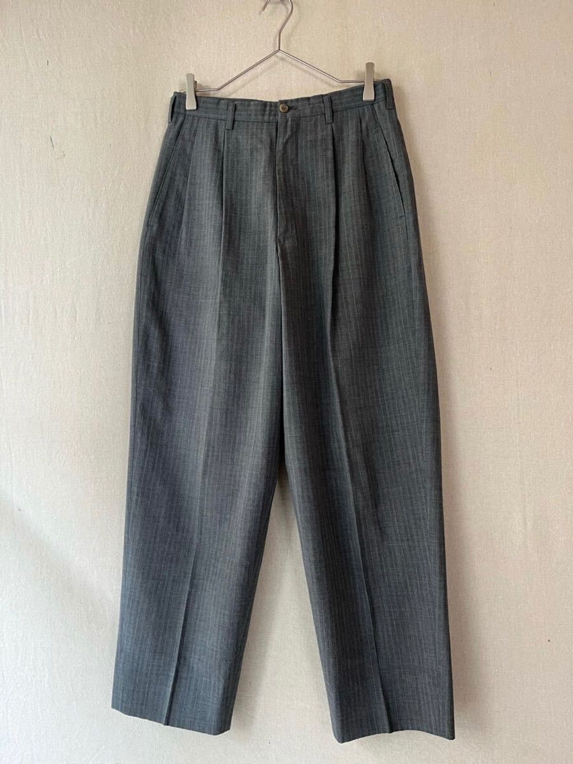 90s Y's for men ウール スラックス / S ポリ グレー ストライプ ツータック パンツ アーカイブ Yohji Yamamoto  P5-01048-31135 - メルカリ
