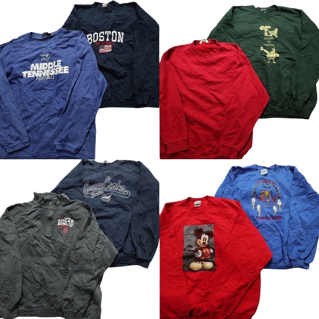 古着卸 まとめ売り カラー スウェット 8枚セット (メンズ 2XL ) ミッキー ディズニー キャラクター 星条旗 ハーフジップ 中古 古着 MY2607