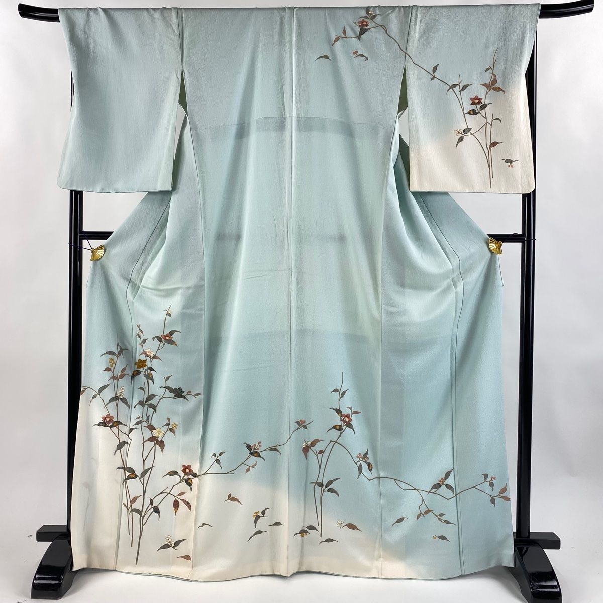 訪問着 身丈168cm 裄丈69.5cm L 袷 枝花 金彩 螺鈿 水色 正絹 名品