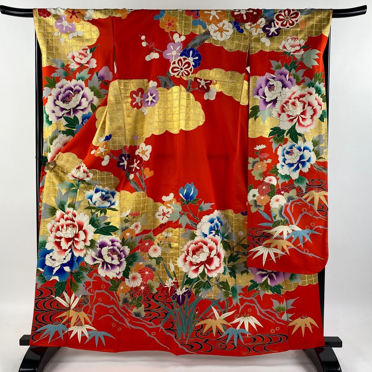 振袖 身長148-163cm 黒　紫　赤　ゴールド　薔薇　正絹 振袖 身長148-163cm 黒 紫 赤 ゴールド 薔薇 正絹 - メルカリ