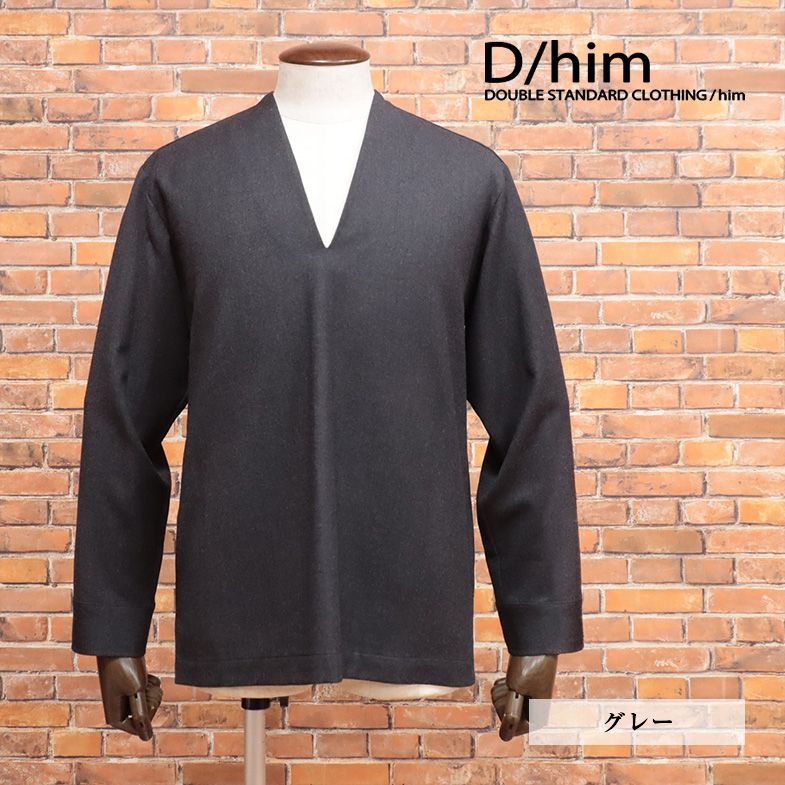秋冬/D/him/46サイズ/プルオーバーシャツ サキソニー ストレッチ Vネック オーバーシルエット 長袖 モード ヌケ感 新品/グレー/jc232/