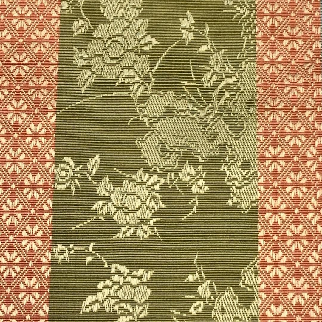 半幅帯 本場筑前博多織 証紙付 花菱 花柄模様 鶸茶色 D-2095 半幅帯 本場筑前博多織 証紙付 花菱 花柄模様 鶸茶色 D-2095