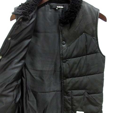 ヴァロッシュ VAROSH 襟ボア レザーヨーク 中綿 ベスト ブラック 黒 S  