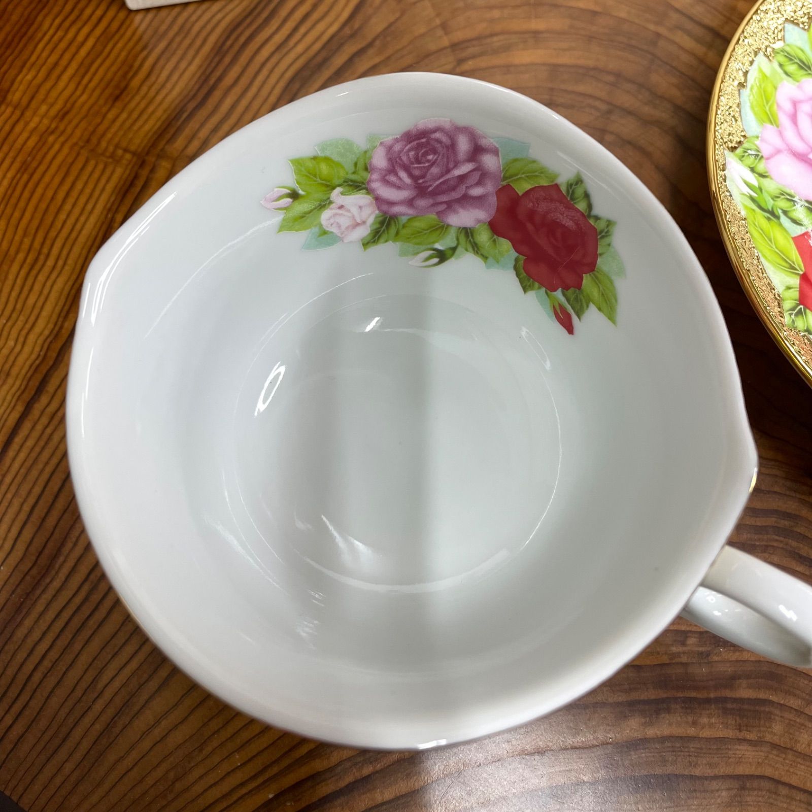 有田焼 金龍窯 江口天童 コーヒーカップ 金彩薔薇絵 珈琲碗 共箱