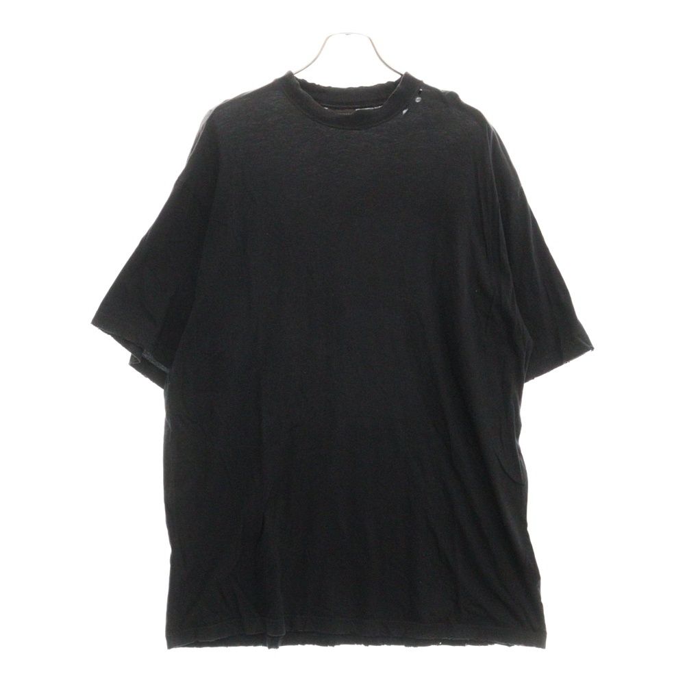 BALENCIAGA (バレンシアガ) 22SS Distressed T-shirt バックネックロゴ刺繍 ダメージ加工半袖Tシャツ 739784 TOVF4 ブラック