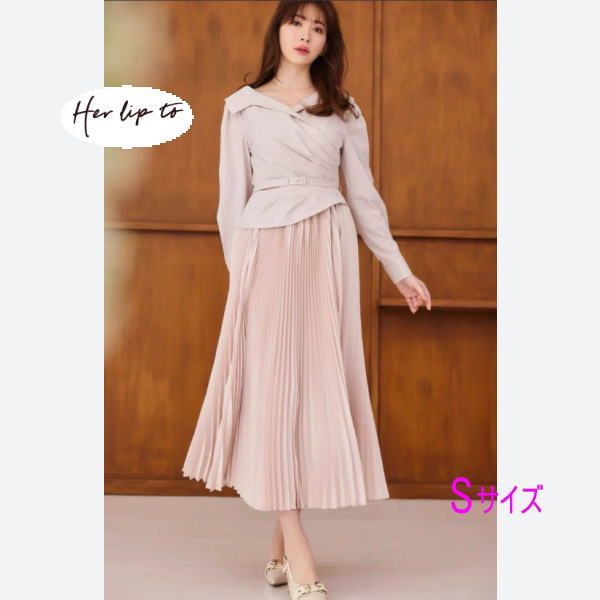 Cache-Coeur Belted Shirt Dress ワンピ－ス 長袖 プリ－ツスカ－ト rose beige Her lip to Sサイズ