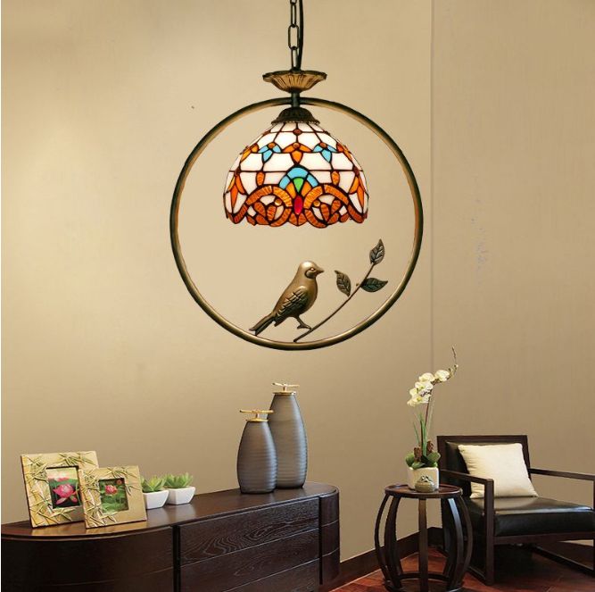 大人気 照明 家具 ステンドランプ ステンドグラス アンティーク インコ 芸術品 ヴィンテージ