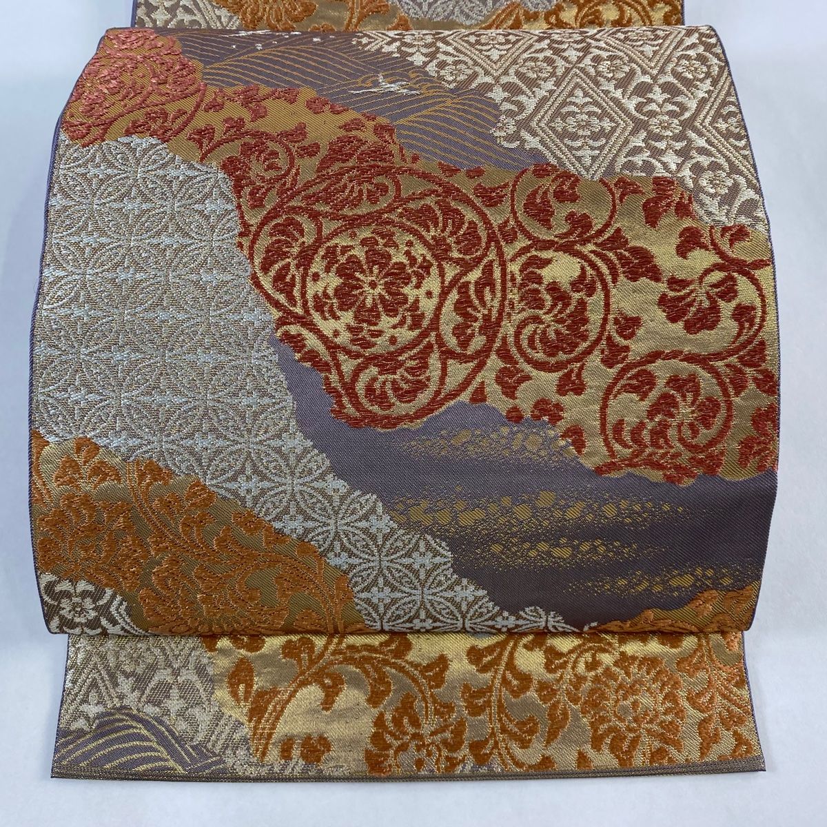 袋帯 美品 秀品 川島織物 落款 関西仕立て 花唐草 七宝文 金銀糸