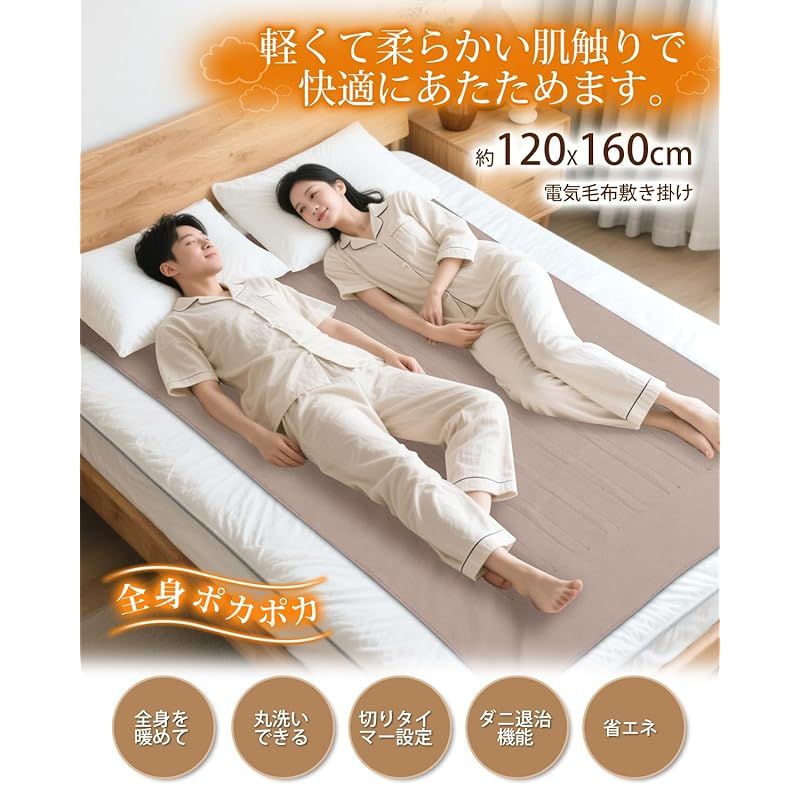 電気毛布 敷き 掛け兼用 節電 160×120cm 5段階温度調整-4段階タイマー 電気ブランケット 電気毛布タイマー付き 丸洗い可 3H 6H 8H 10H切りタイマー ダニ退治 ダブルサイズ 電気ひざ掛け 防寒対策 肩掛け 膝掛け 暖房器具 毛玉なし キ