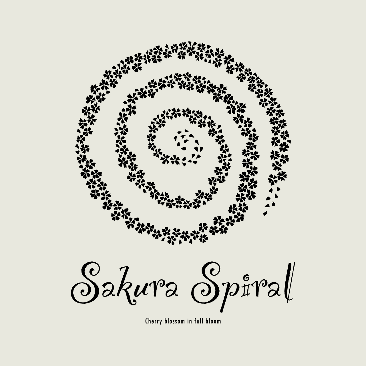 グラフィックロングTシャツ　Sakura Spiral Mono / White -Long-