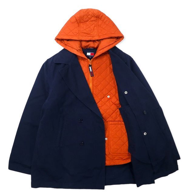 TOMMY HILFIGER 90年代 3WAY レイヤードデザイン ピーコート XL ネイビー コットン フラッグロゴワッペン 中綿ライナー着脱式