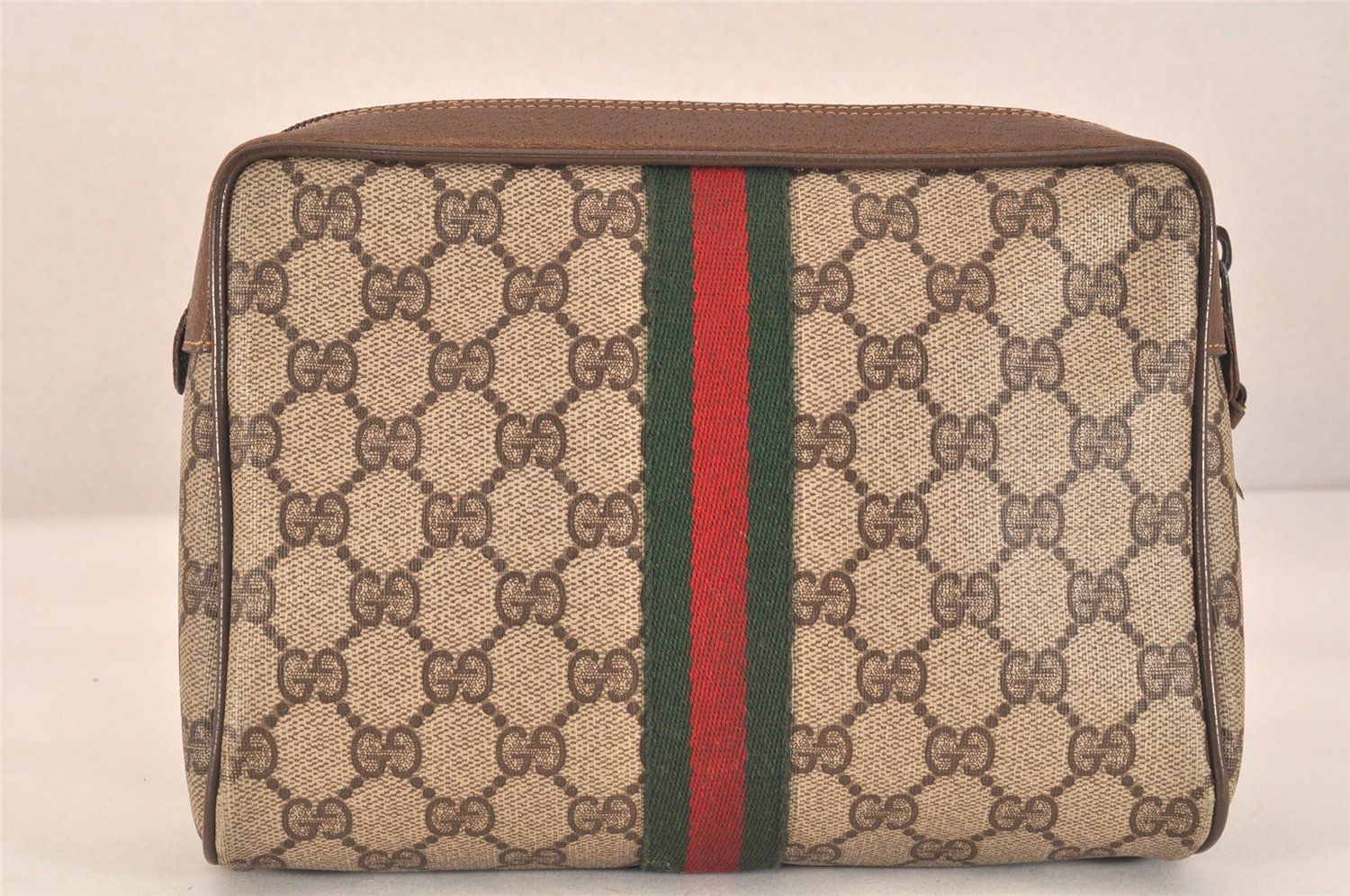 GUCCI クラッチバッグ　インターロッキング　シェリーライン　PVC×レザー □GUCCI グッチ オールドグッチ ヴィンテージ シェリーライン GG