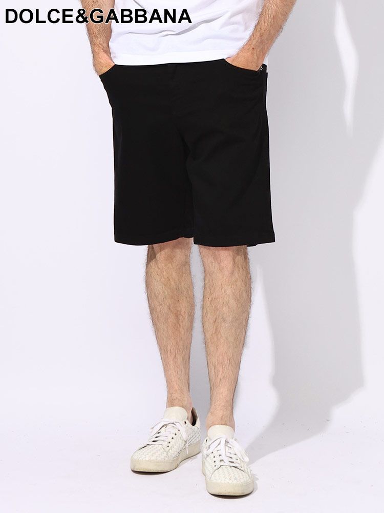 DOLCEu0026GABBANA (ドルチェ ＆ ガッバーナ) ロゴプレート ストレッチデニム バミューダジーンズ REGULARFIT DGGWNXADG8GW6 メンズ (ブラック)