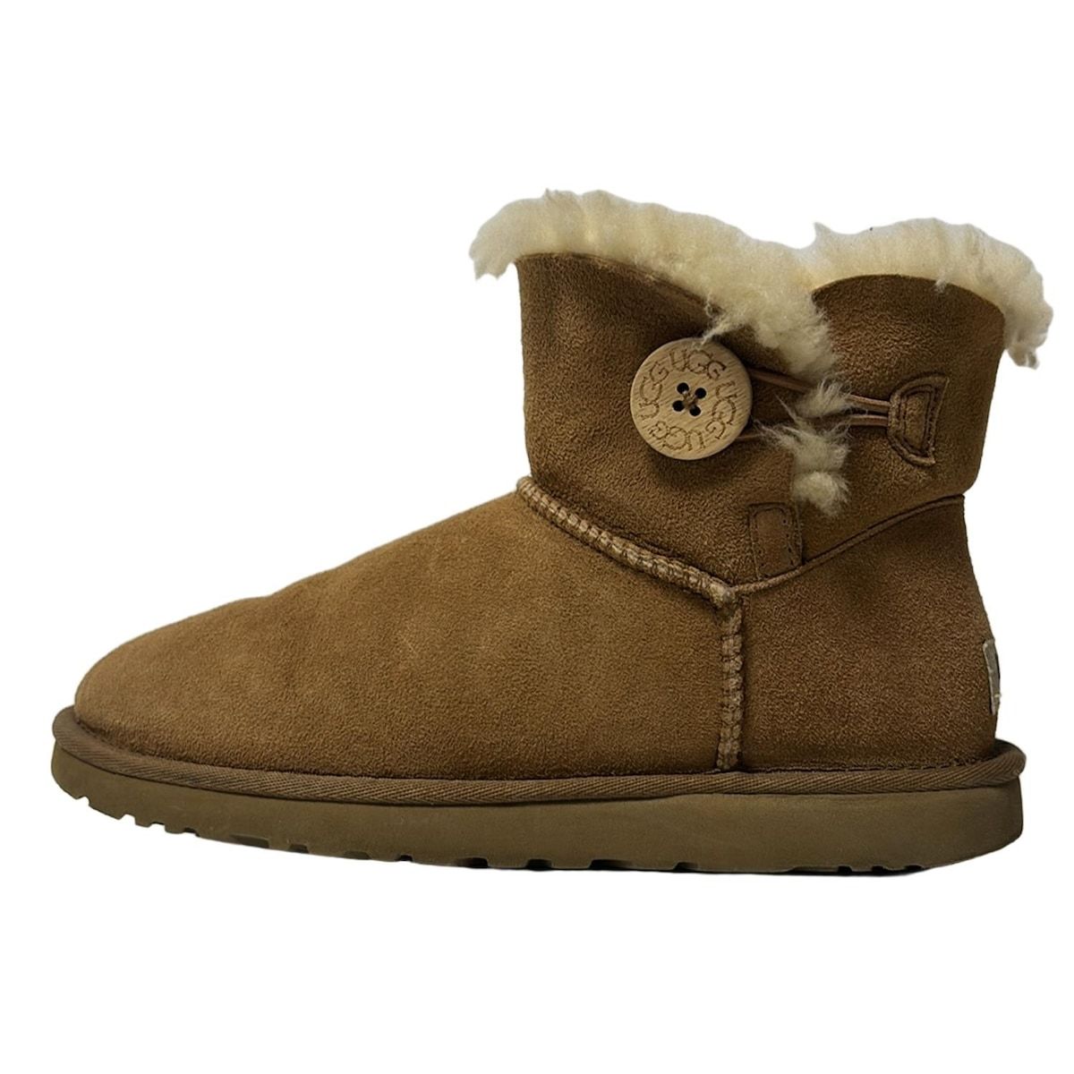 UGG アグ ショートブーツ 24.0 レディース ミニベイリーボタン 3352 ブラウン ムートン