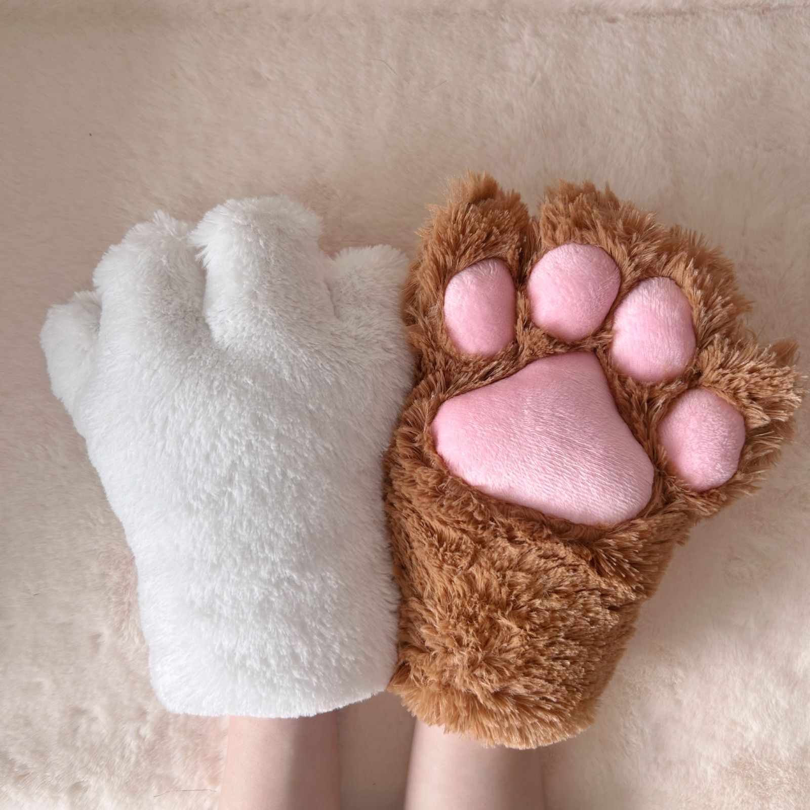 ケモノ手袋 五本指 ベビブルー ピンク肉球　ハンドメイド 手縫い爪 オリジナル ケモノ手袋 五本指 ベビブルー ピンク肉球 ハンドメイド 手縫い爪