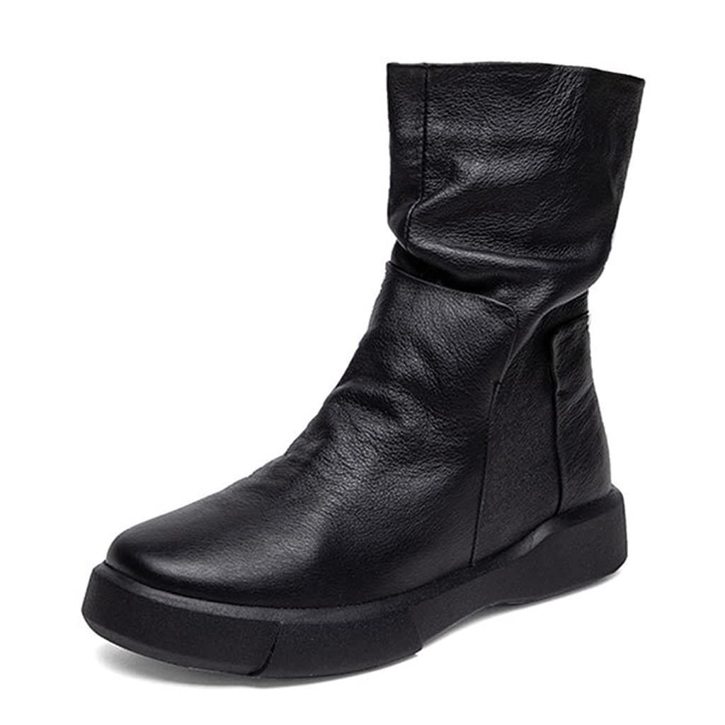 23.0 cm_ブラック Placck レディースショートブーツ おしゃれ 本革 革靴 カジュアルブーツ サイドジップ フラットシューズ 大きいサイズ 黒 black 23 cm