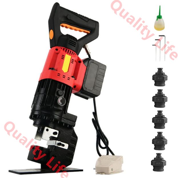 油圧パンチャー 電池式 電動パンチ 10t 手動 油圧圧着 穴あけ機 6mm厚加工 1680w φ6.5～20.5mm 2～3秒で穴あけ 銅板 アルミ板 鋼板 鉄板 山形鋼対応 5種類ダイス付き バッテリー2個