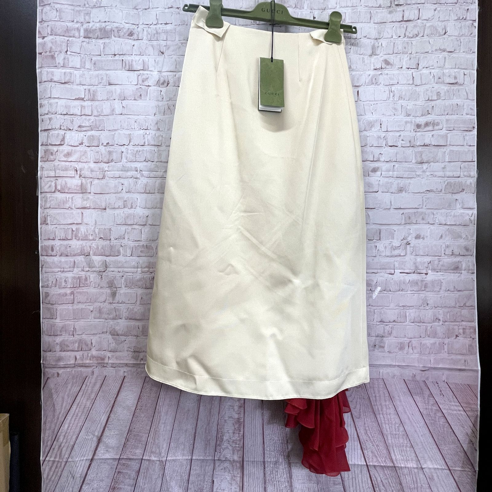 極美品 GUCCI 669705 シルク フォールト スカート 36 アイボリー  