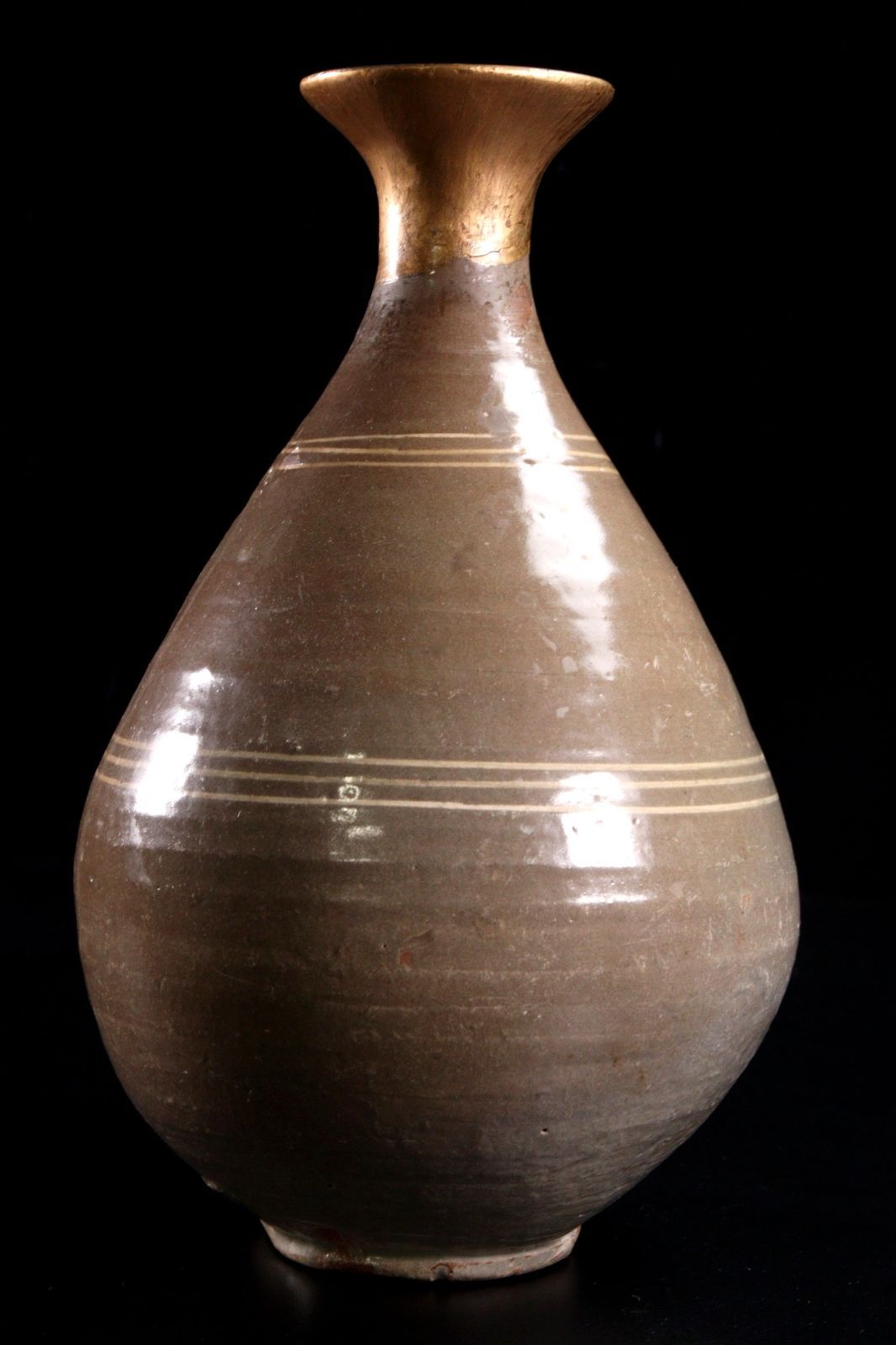 高麗時代 青磁製 環状縞文象嵌花瓶 30cm 徳利 花器 花入 朝鮮古