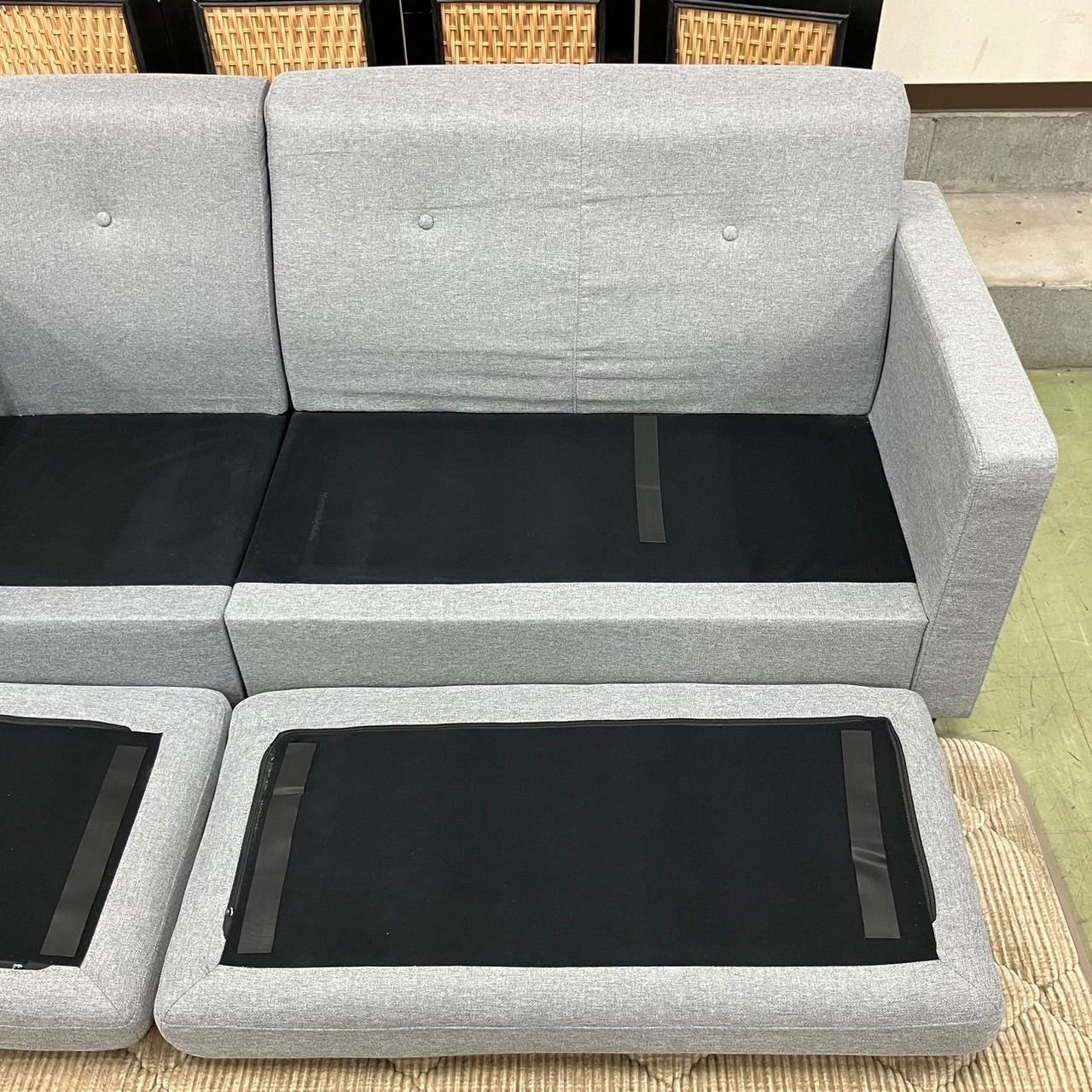 ニトリ　カウチソファ　グレー　3人がけ　分割① ニトリ カウチソファ 左右入れ替え 3人掛け＋オットマンにも