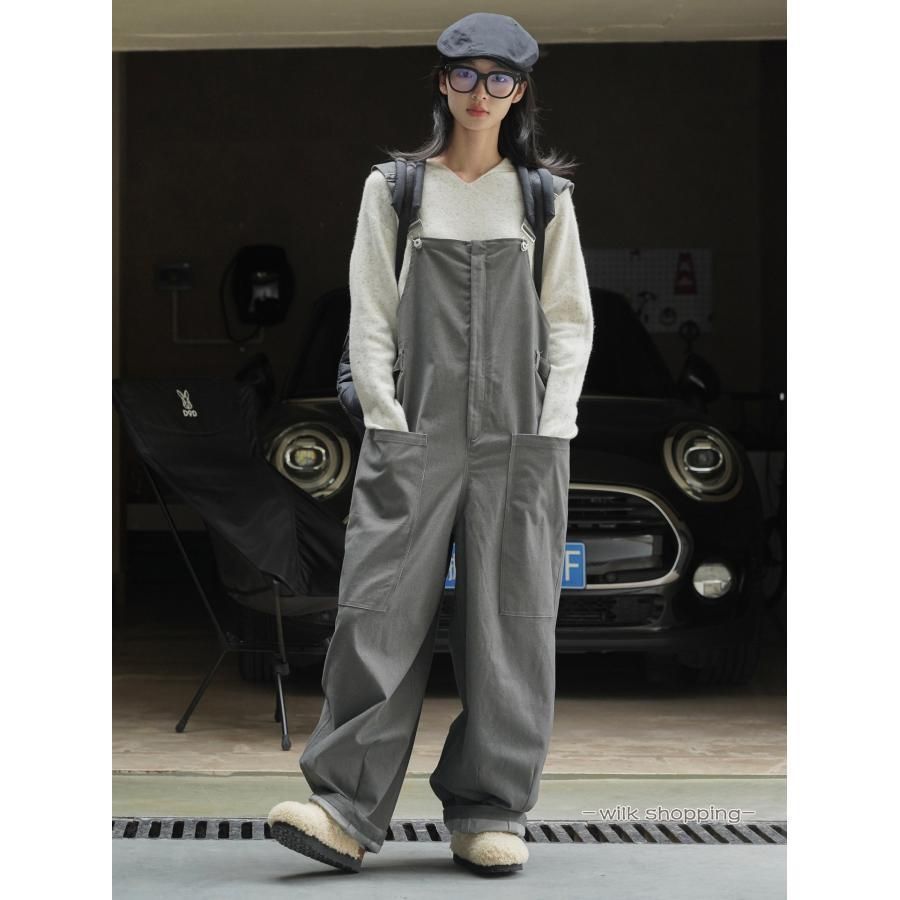 サロペット オーバーオール レディース 黒 デニム パンツ コーデ 20代 40代 春秋 ワイドパンツ ワンピースタイプ おしゃれ ゆったり 30代 QtEw411