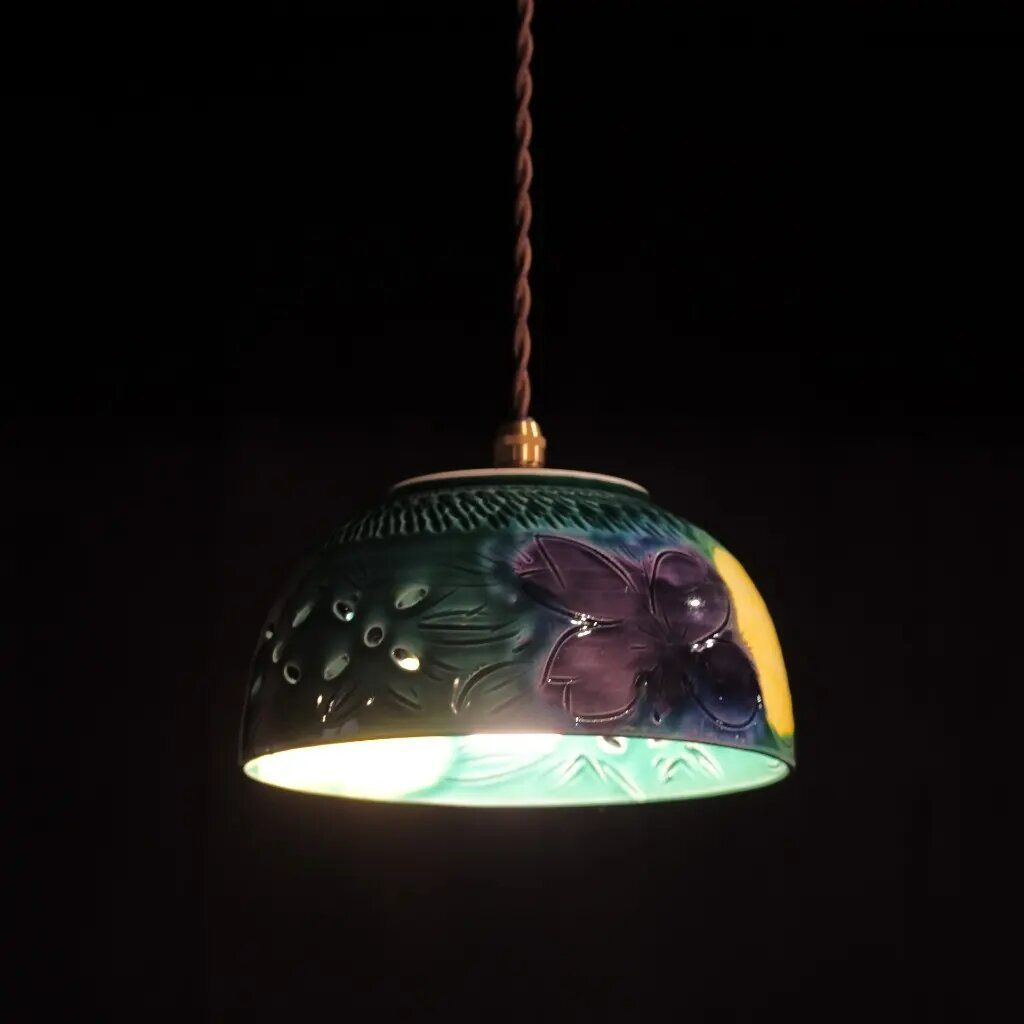 万古焼｜千陶作｜緑 紫 黄｜菓子鉢｜ペンダントライト