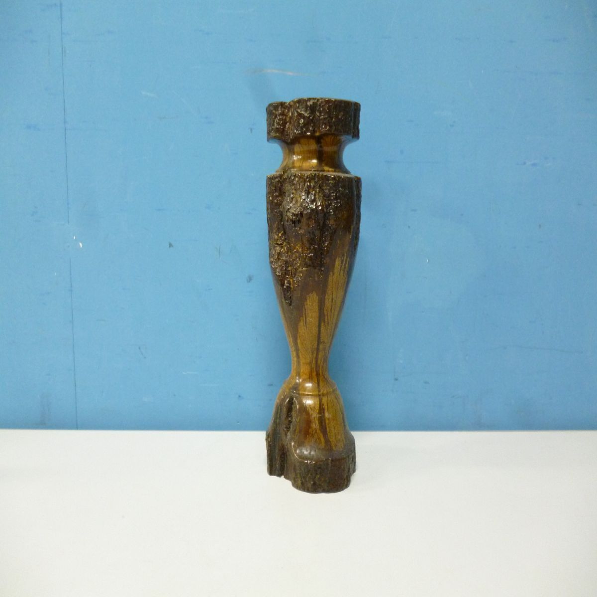 【骨董品】木製 花器 花台 花瓶 土台付属 天然木 工芸品 昭和レトロ フラワーベース 木彫り