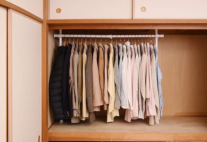山善 突っ張り ハンガーラック 幅73-120×奥行9×高さ80-124cm 押入れ たっぷり収納 たて・よこ伸縮 かんたん設置 耐荷重30kg 組立品 ホワイト WJO-715(WH)