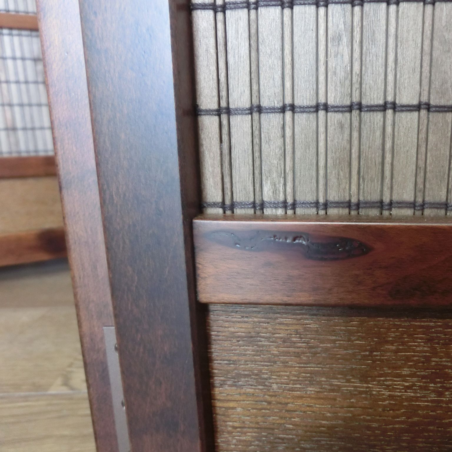簾屏風 訳あり 4連 ダークブラウン木簾 衝立 パーテーション