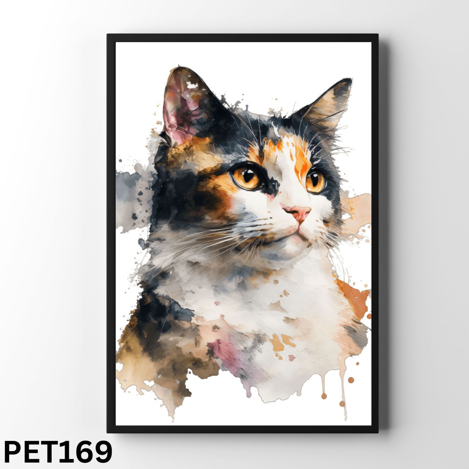 PET169~173】三毛猫 水彩アート ねこアートポスター カラフル猫 猫の絵