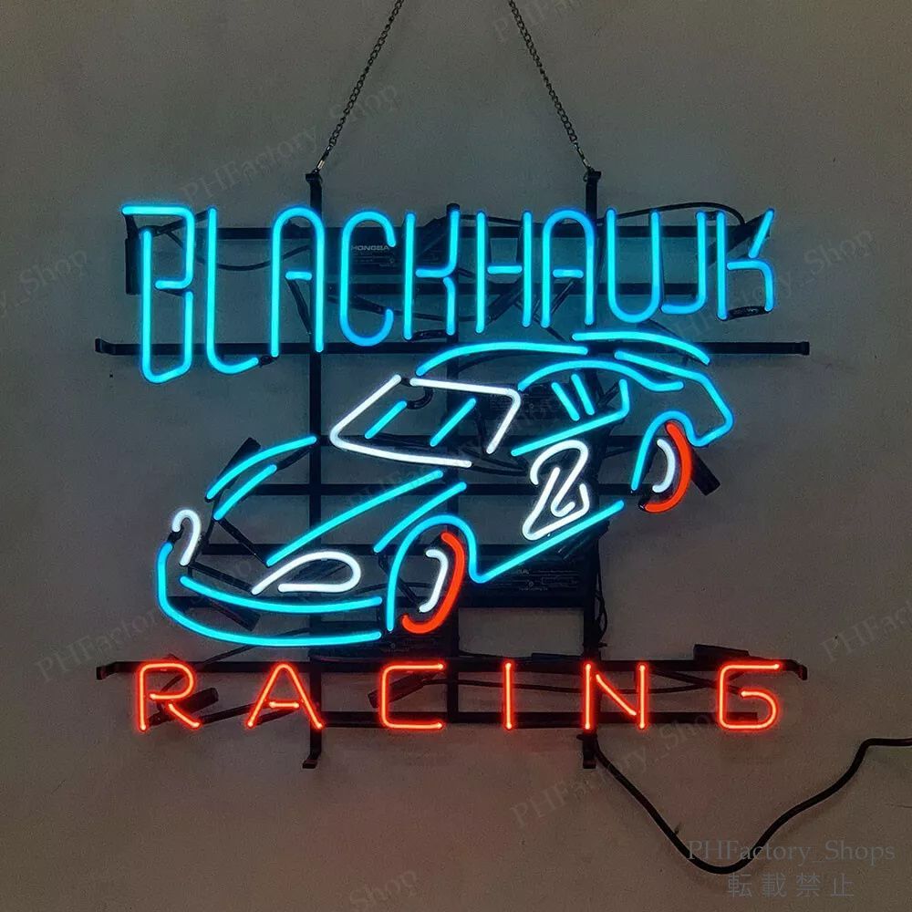 ネオンサイン BLACKHAWK Racing Car ネオン管 ネオンサイン インテリア 照明 店舗装飾 室内装飾 照明 広告用看板 BAR シューズショップ