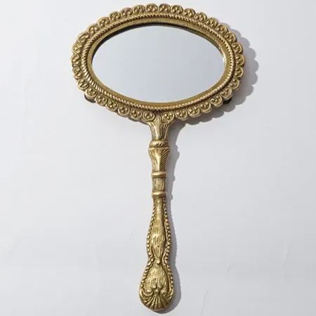 高級感のあるゴールドの美しいハンドミラー　真鍮ラウンドハンドミラー