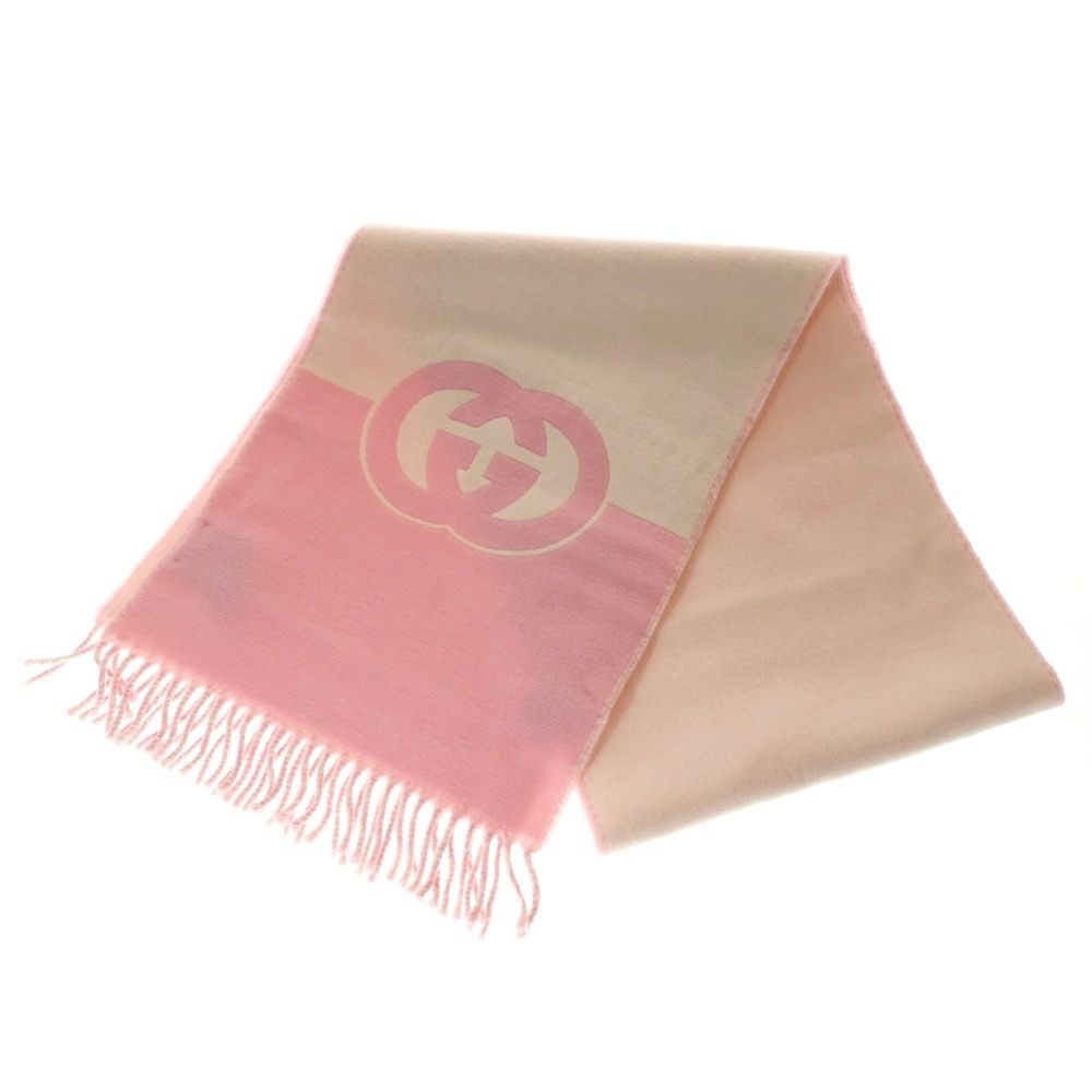 GUCCI グッチ インターロッキングG ウールマフラー ピンク×ホワイト 715497