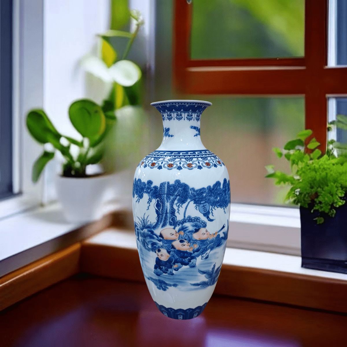 青磁花瓶　　景徳鎮 景徳鎮 青花山水花瓶 中国 陶磁器 工芸 - アートの友社 : ホーリ