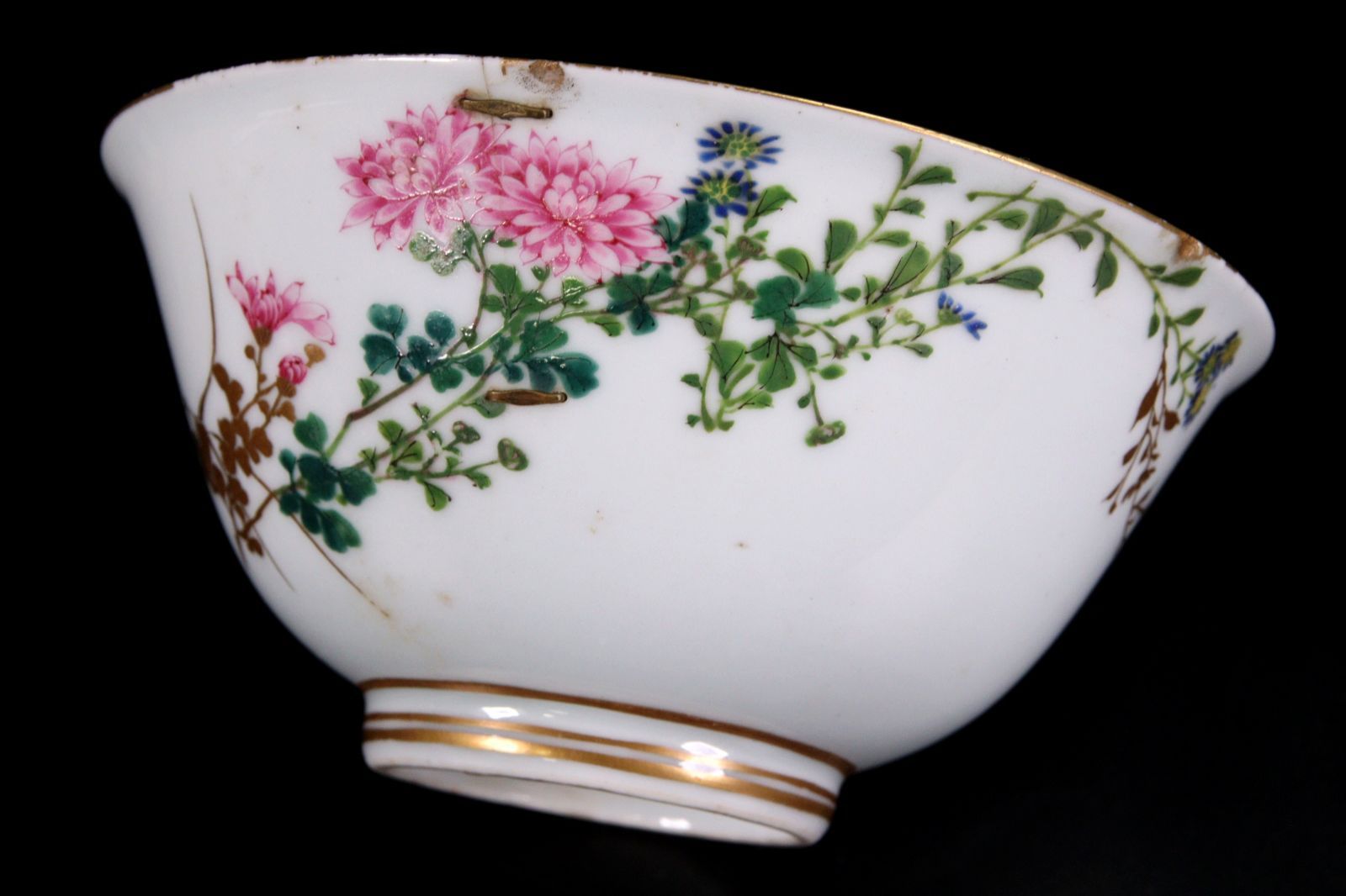 大日本清風造 清風与平作 色絵金彩花鳥文鉢 15cm 丼 唐物骨董 楾 G231