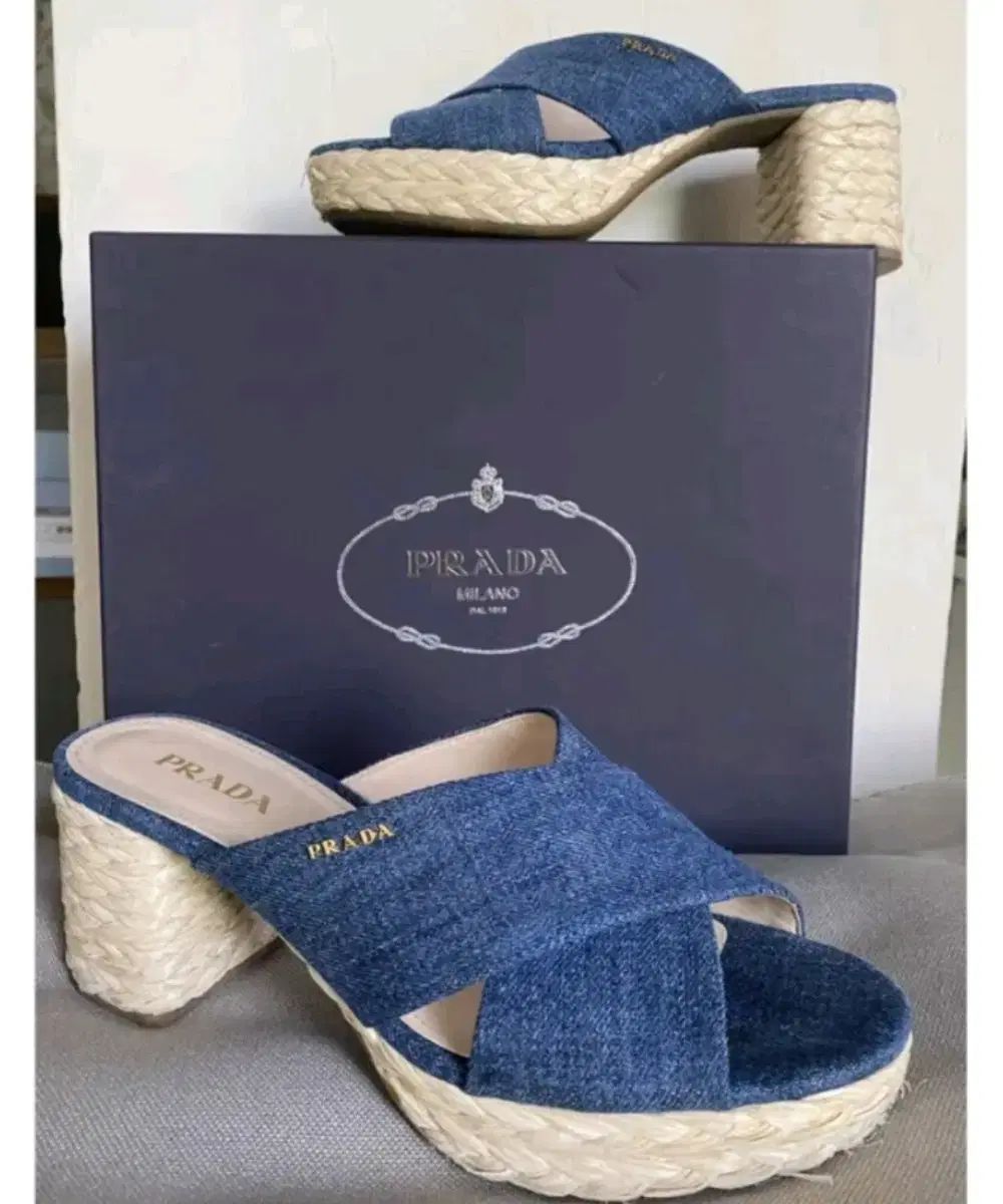 PRADA プラダ デニム 編組 アクセント エスパドリーユ 39 サイズ