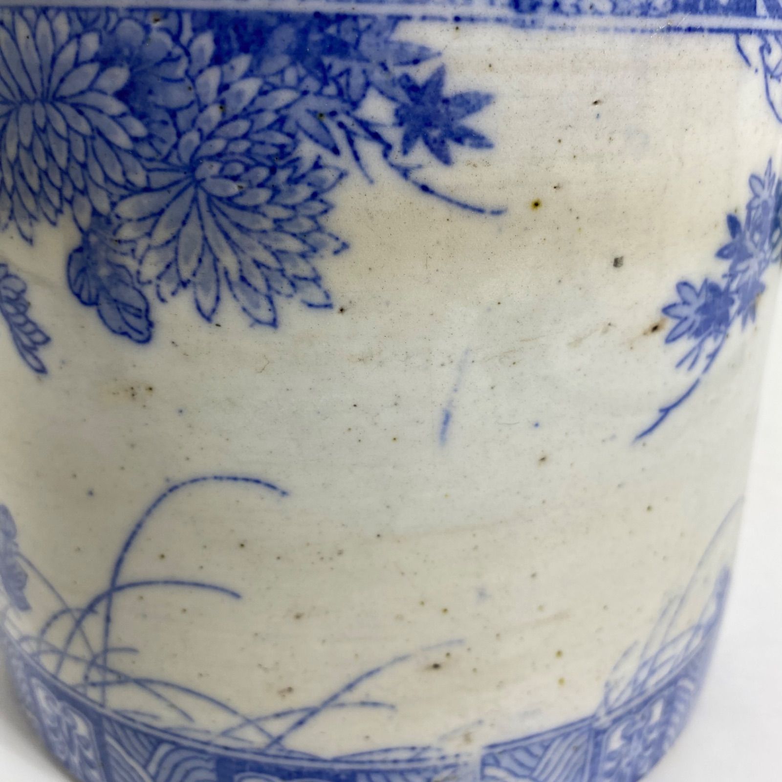 火鉢 水鉢 アンティーク 青花 染付 植木鉢 陶器 骨董品 和風インテリア 