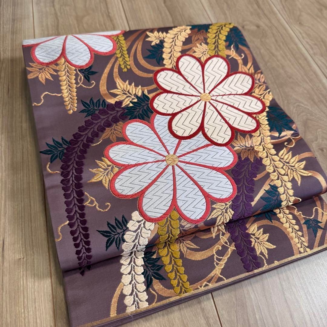 a522 正絹 夏用 絽 七宝　六通袋帯 唐織 銀糸 着物 a522 正絹 夏用 絽 七宝 六通袋帯 唐織 銀糸 着物