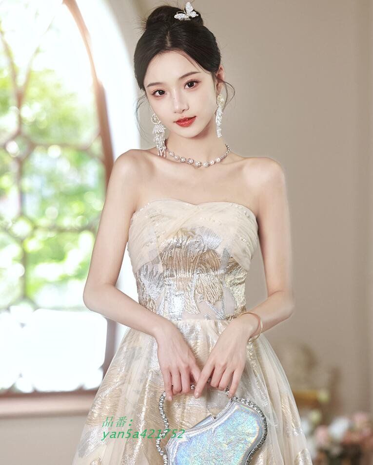 2025 イブニングドレス ノースリーブ ビスチェドレス 発表会ドレス 二次会ドレス 結婚式ドレス ング丈 Aライン ベアトップ パーティードレス セクシードレス yan5a421752