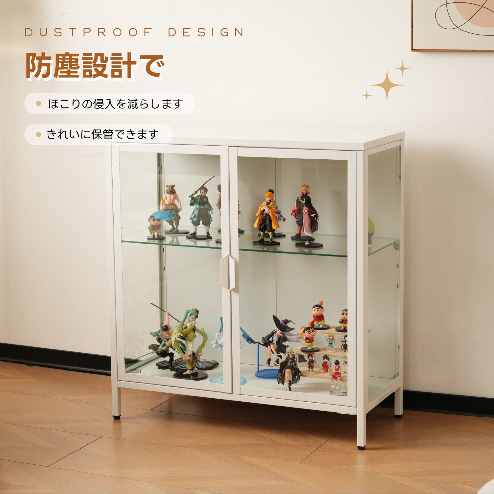 ガラスコレクションシェルフ｜幅80×奥行35×高さ86cm｜ホワイト｜N515P252400W