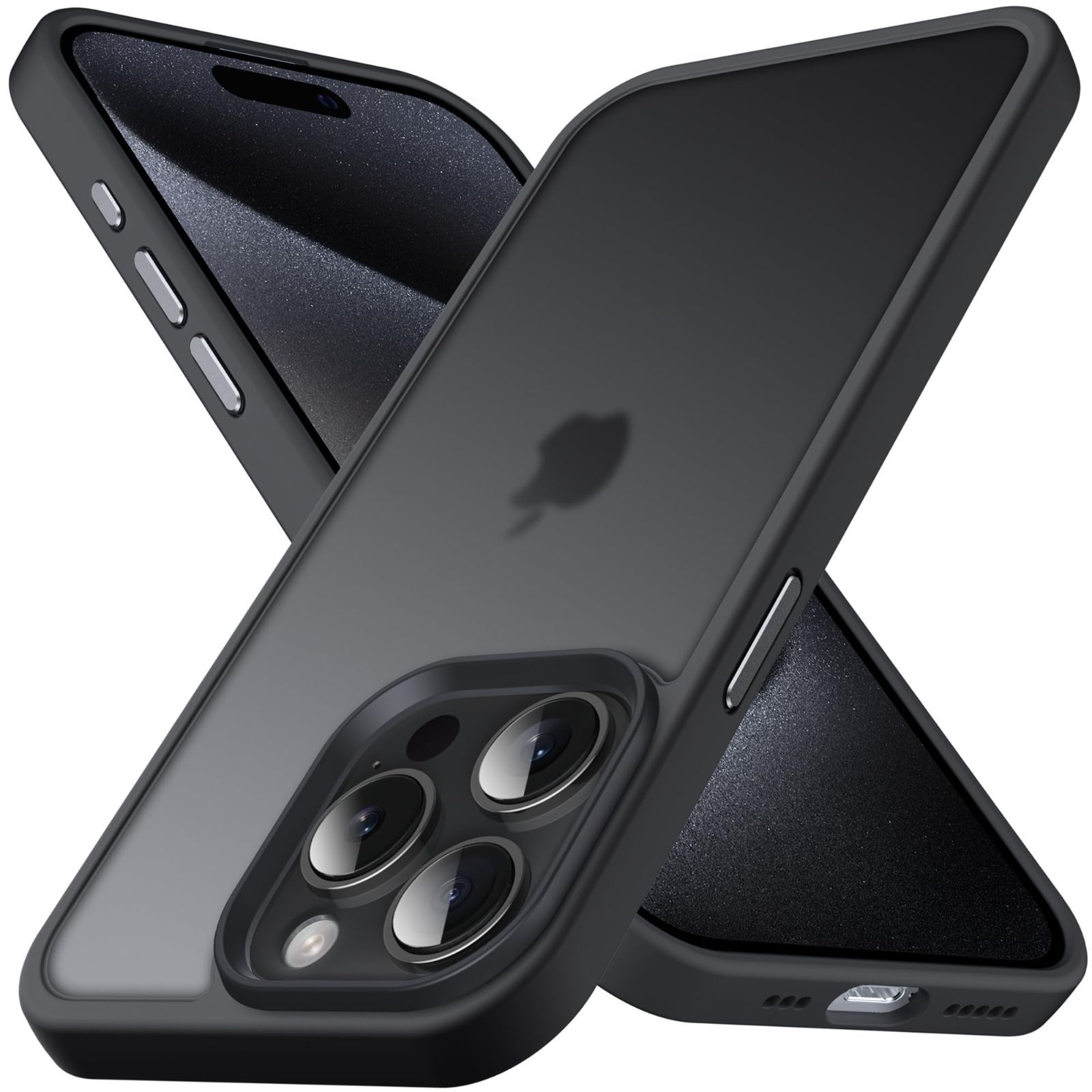 【在庫処分】ブラック 6.1インチ カバー プロ 15 15 アイフォン スマホケース ワイヤレス充電対応 ストラップホール付き マットケース 指紋防止 米軍MIL規格 滑り止め 耐衝撃 半透明 ケース 用 